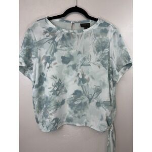Donna Karan Mint Floral Short Sleeved Side Tie Blouse Size M